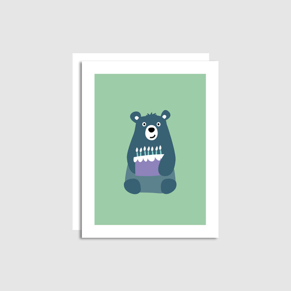 Bear Sitting with Cake (Green) Card