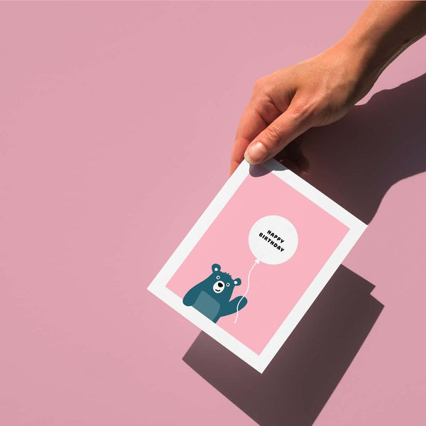 Bear Holding Balloon (Pink) Card