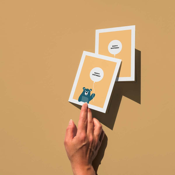Bear Holding Balloon (Yellow) Card