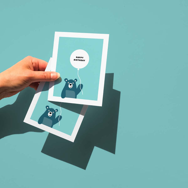 Bear Holding Balloon (Blue) Card