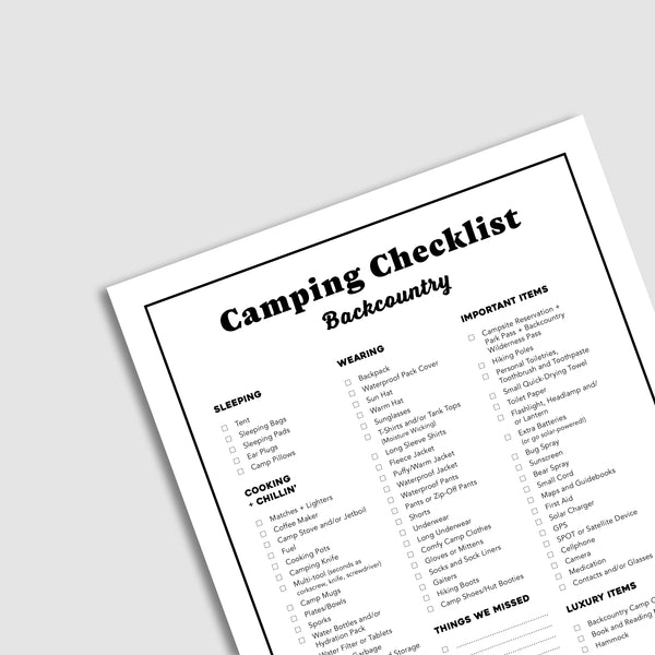 Camping Checklist (Frontcountry and Backcountry)